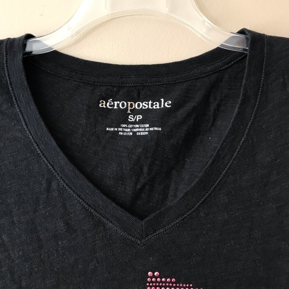 Aeropostale V-Neck Graphic Tee w Rhinestones Sz S - Picture 3 of 4